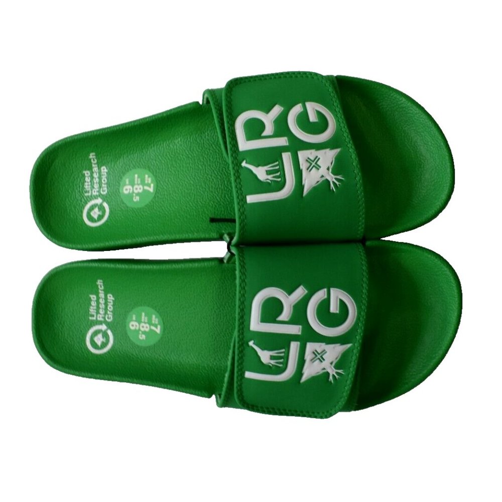 Lifted Research Group LRG Mens Slides Sandals Shoes Green Stacked Logo New 7
